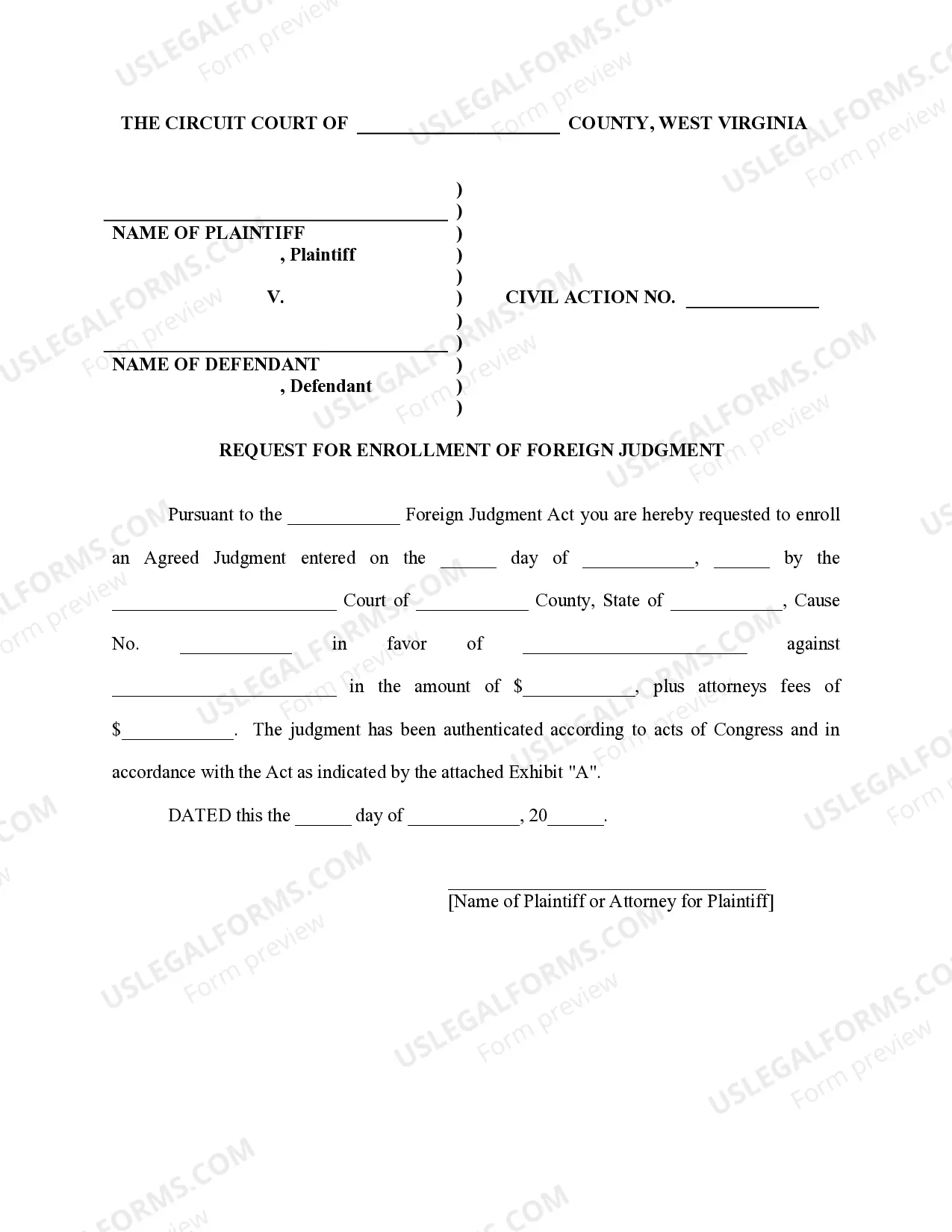 Preview West Virginia Foreign Judgment Enrollment