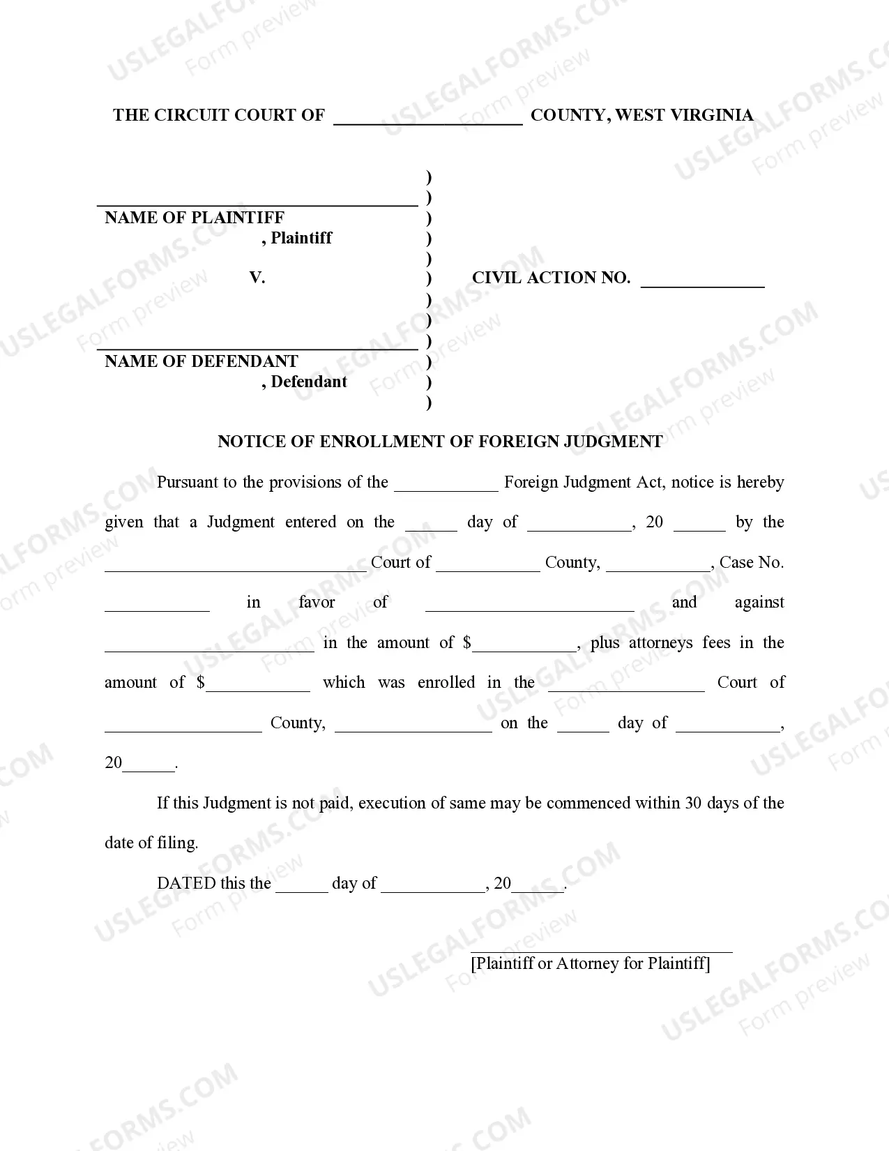 Preview West Virginia Foreign Judgment Enrollment