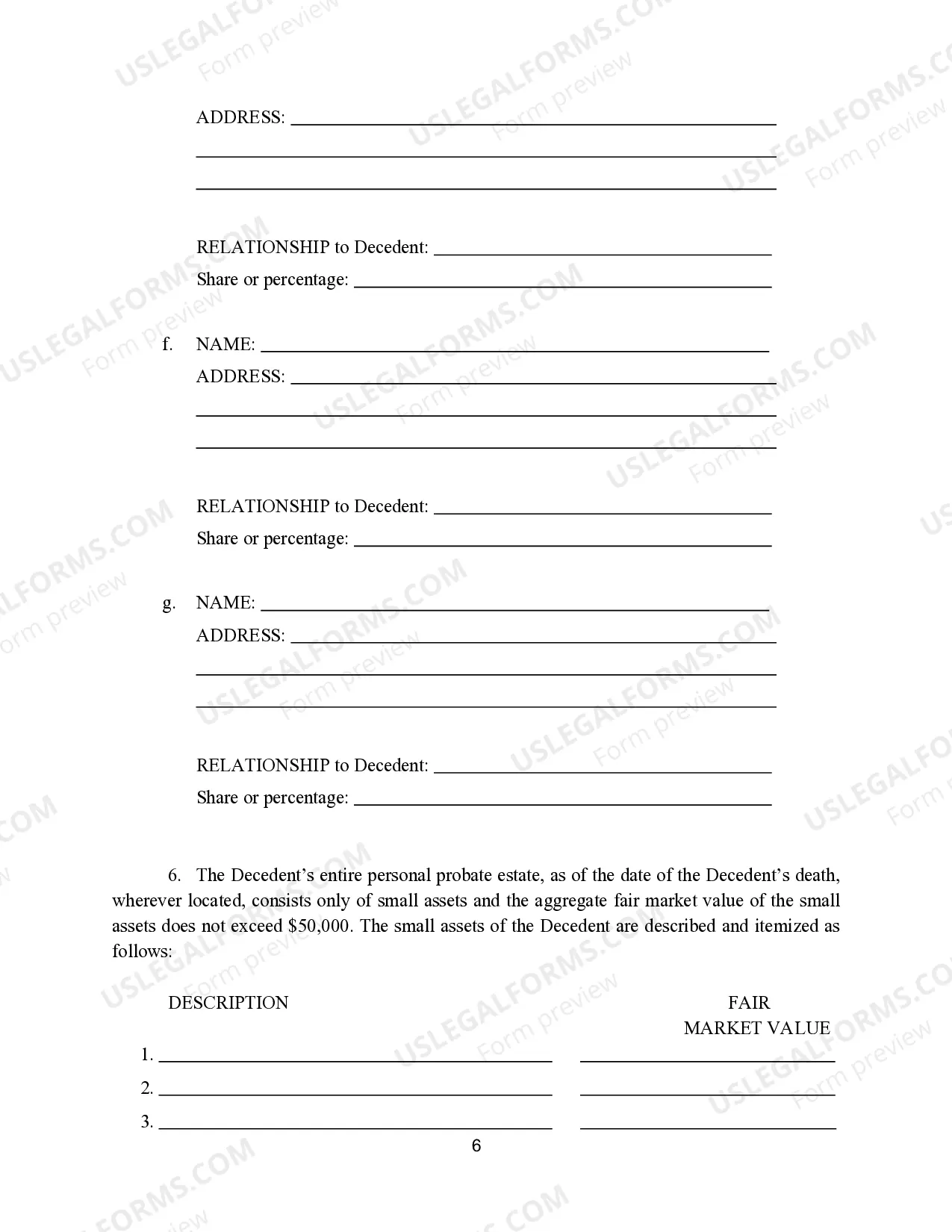 Preview Small Estate Affidavit for Estates under Statutory Amount