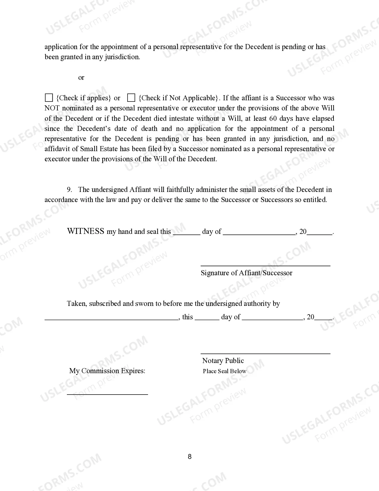 Preview Small Estate Affidavit for Estates under Statutory Amount
