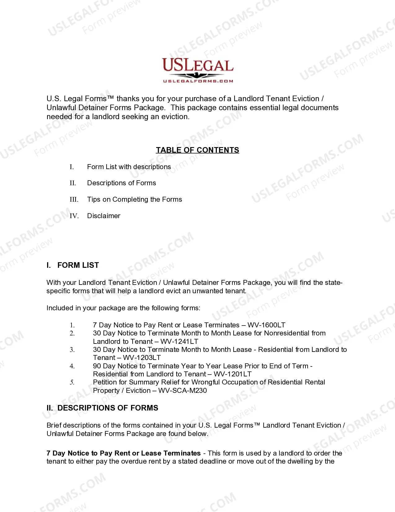 Preview West Virginia Landlord Tenant Eviction / Unlawful Detainer Forms Package