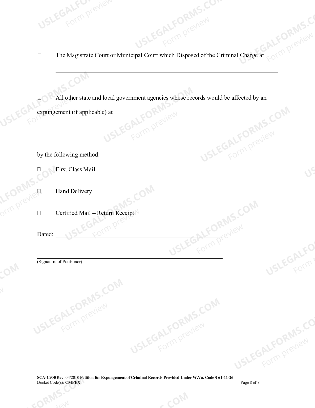 West Virginia Petition for Expungement of Criminal Records US Legal Forms