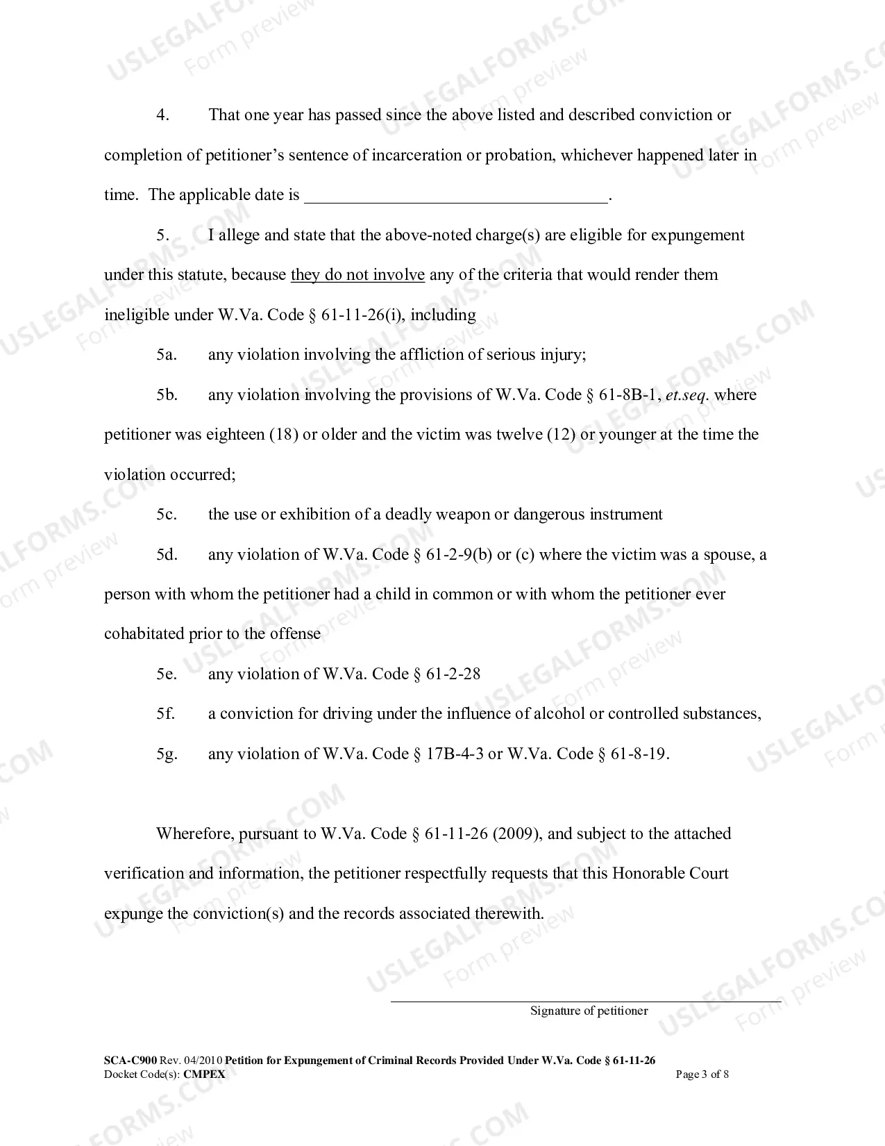 Preview West Virginia Petition for Expungement of Criminal Records