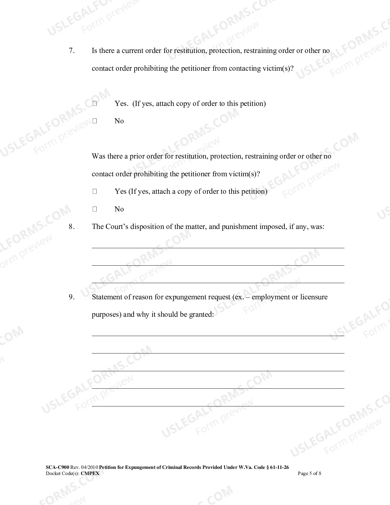 Preview West Virginia Petition for Expungement of Criminal Records