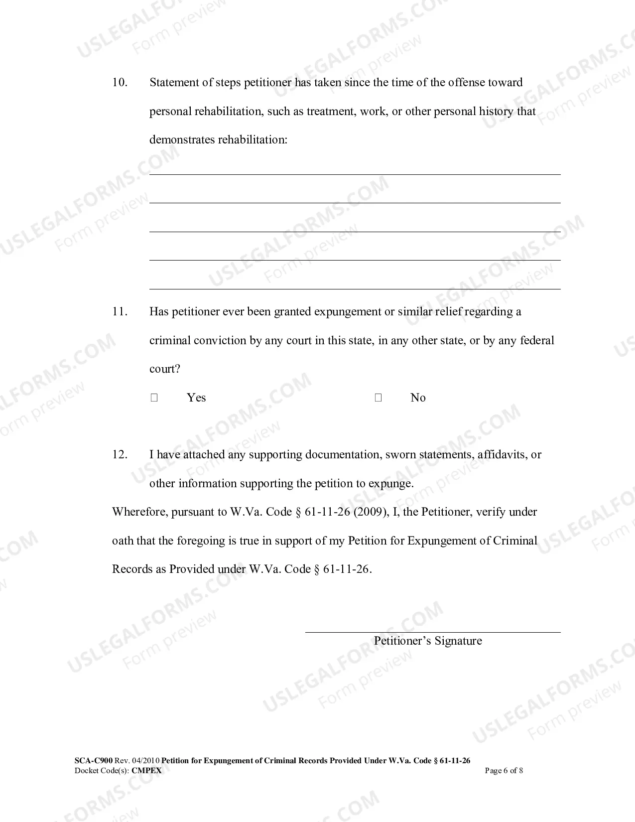 Preview West Virginia Petition for Expungement of Criminal Records
