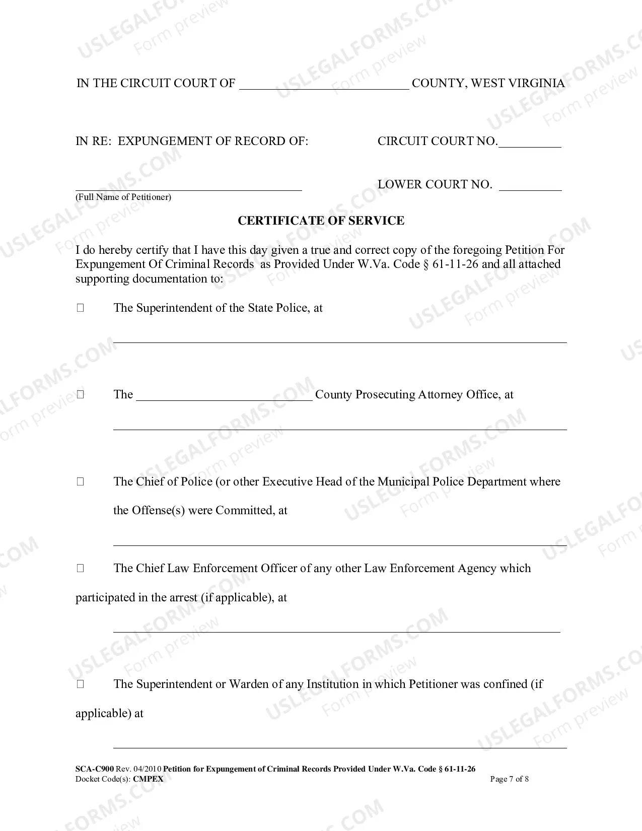 Preview West Virginia Petition for Expungement of Criminal Records