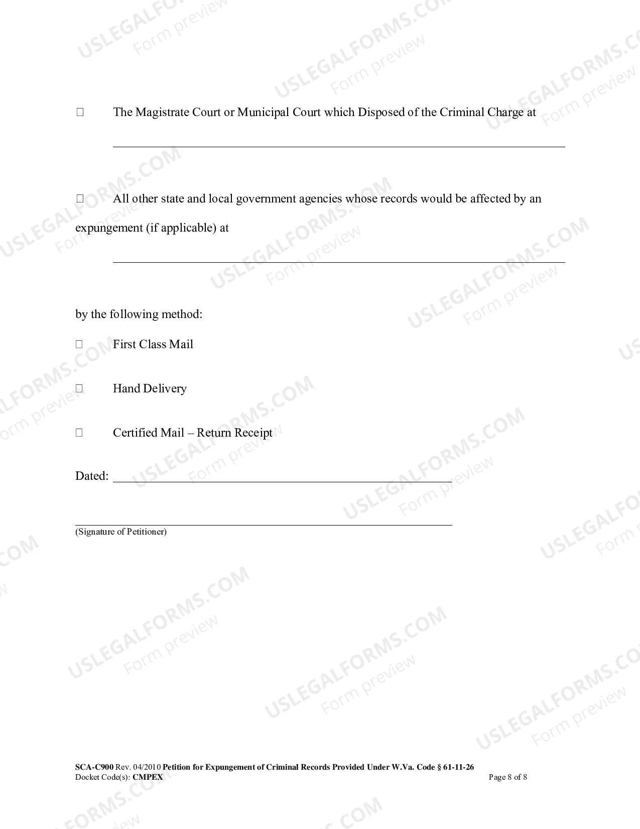 Preview West Virginia Petition for Expungement of Criminal Records