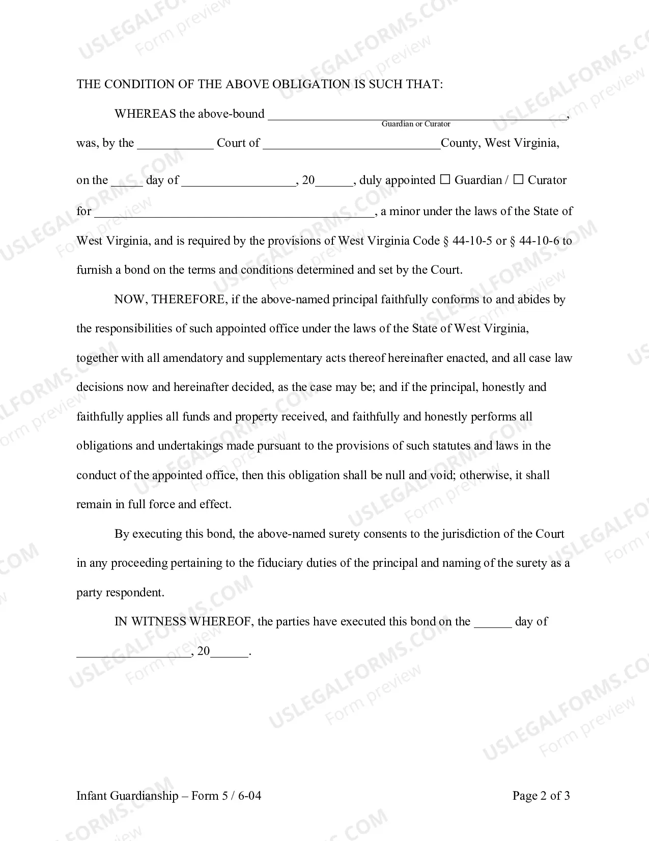 Preview Bond for Minor Guardian Appointment
