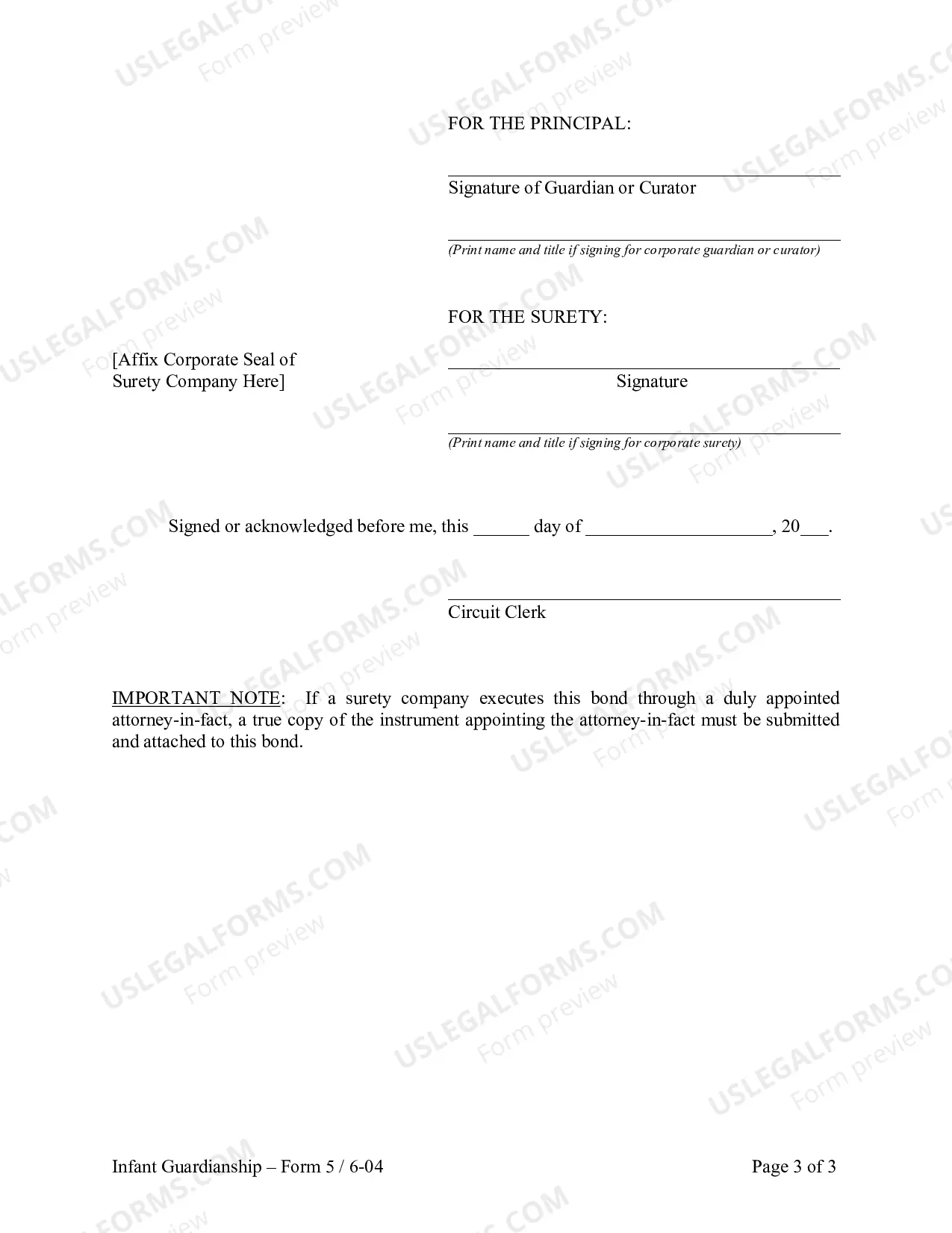 Preview Bond for Minor Guardian Appointment