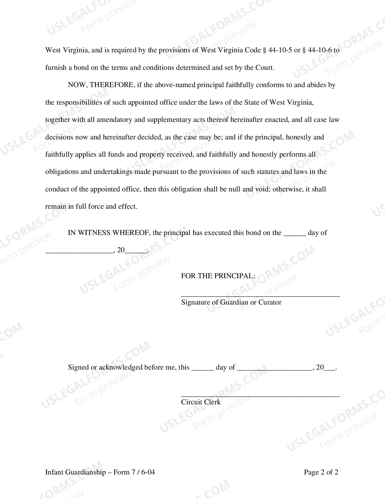 Preview Bond for Minor Guardian Appointment (Cash Bond Form)