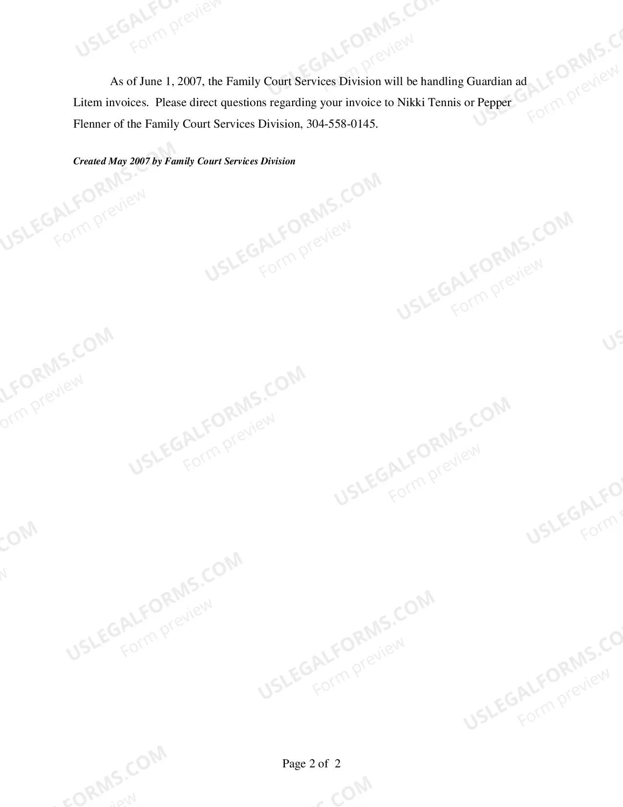 Preview West Virginia Guardian Ad Litem Invoice Checklist for Submitting Invoices to Family Court Services