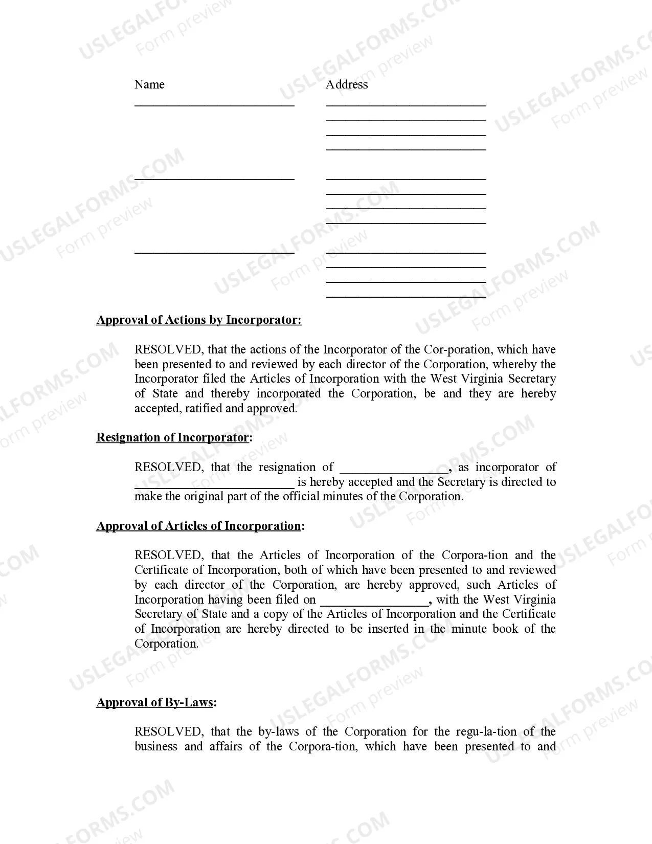 Preview Minutes for Organizational Meeting