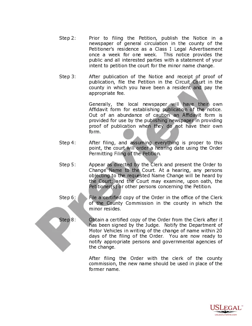 Preview West Virginia Name Change Instructions and Forms Package for a Minor