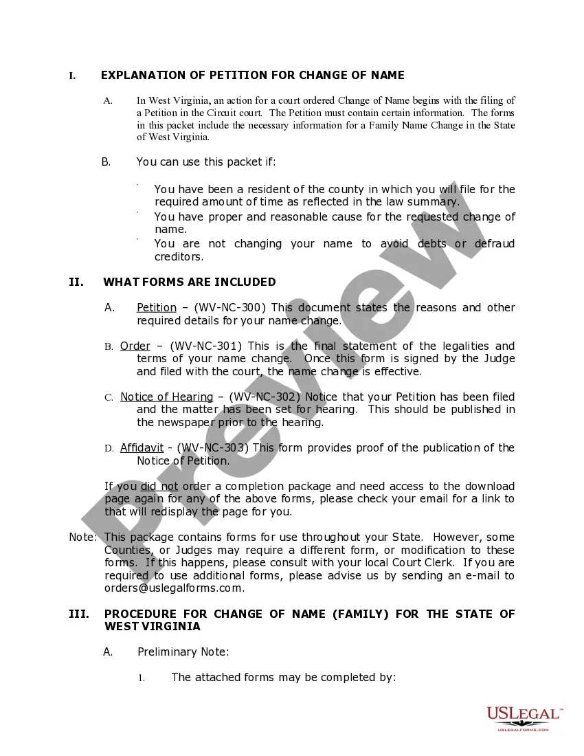 Preview West Virginia Name Change Instructions and Forms Package for a Family