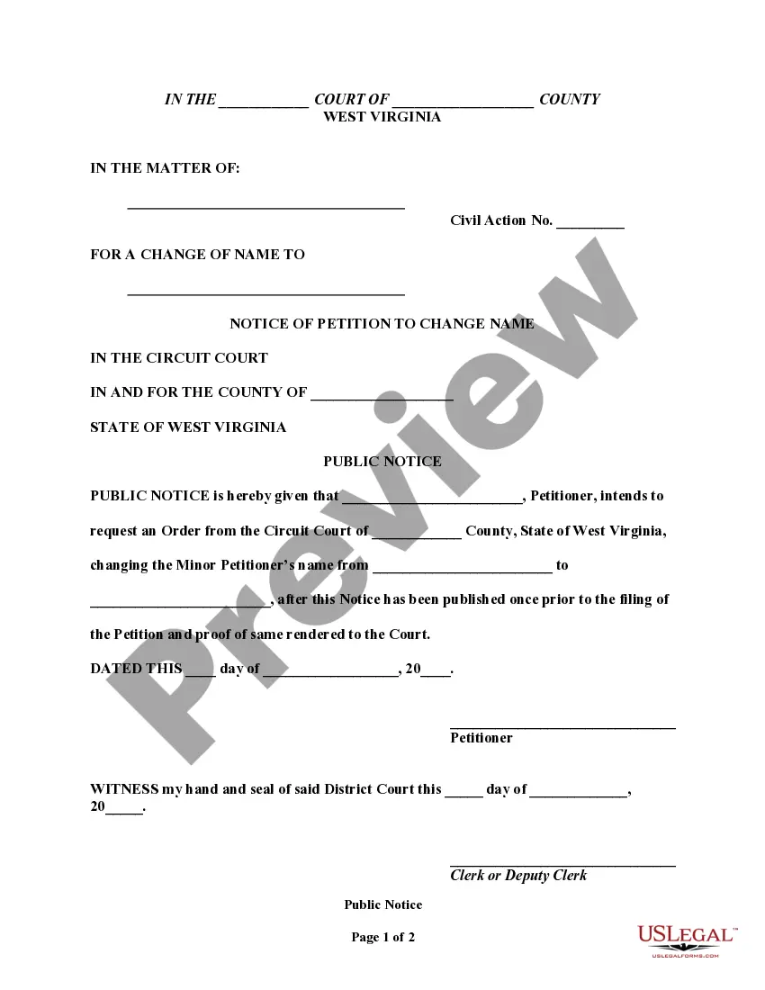 Preview Notice of Petition to Change Name