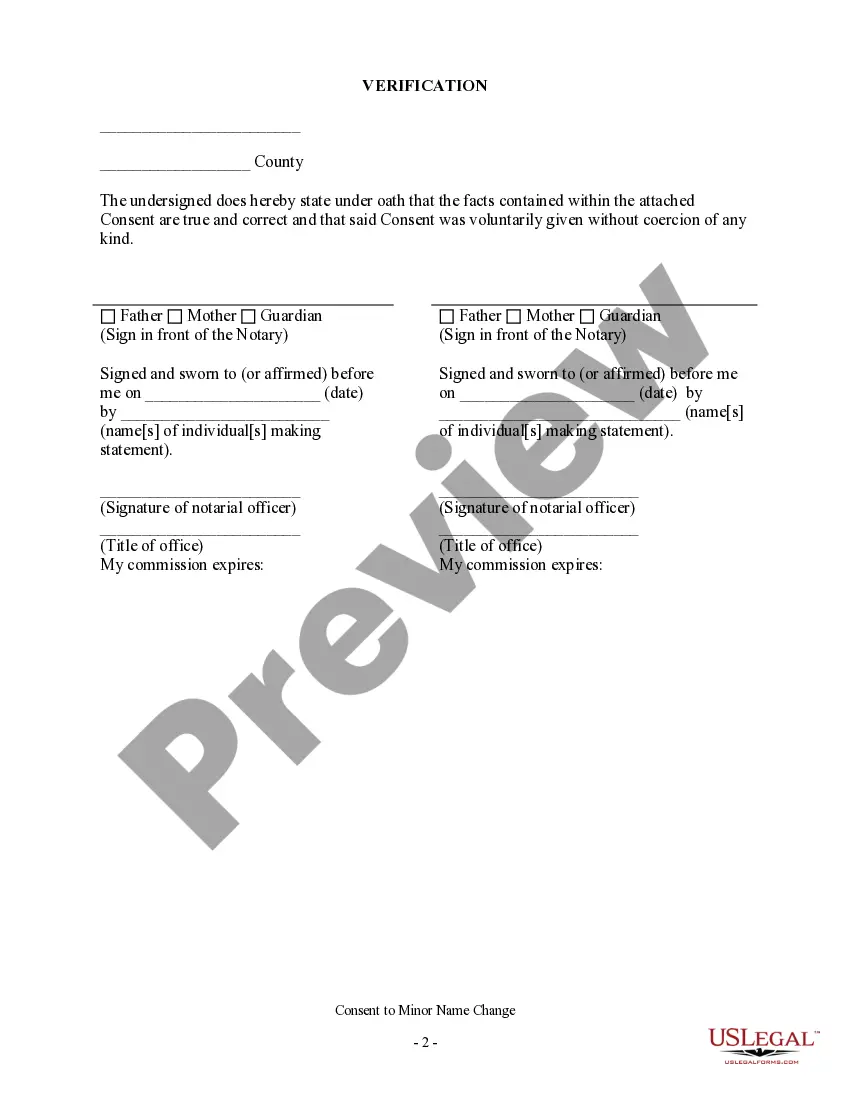 Preview Parental Consent of Name Change for a Minor