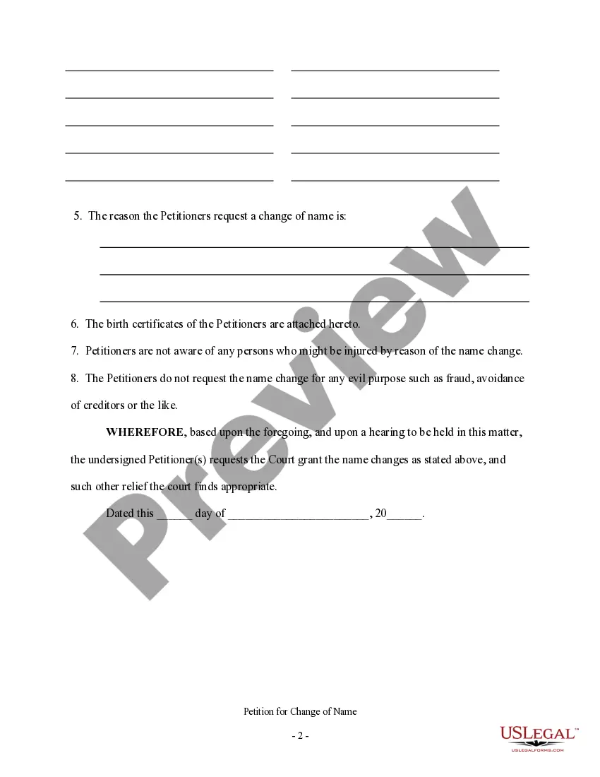 Preview Petition for Name Change