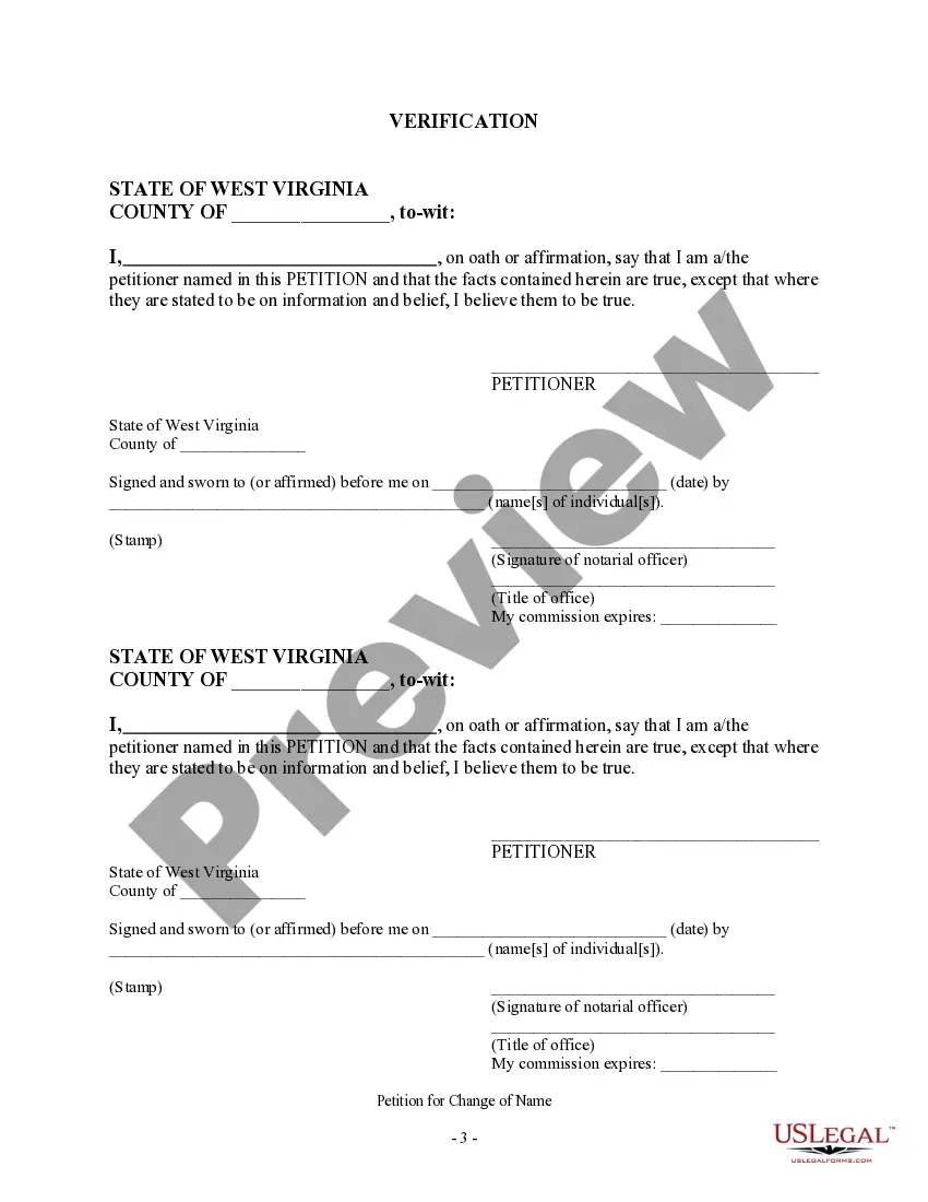 Preview Petition for Name Change