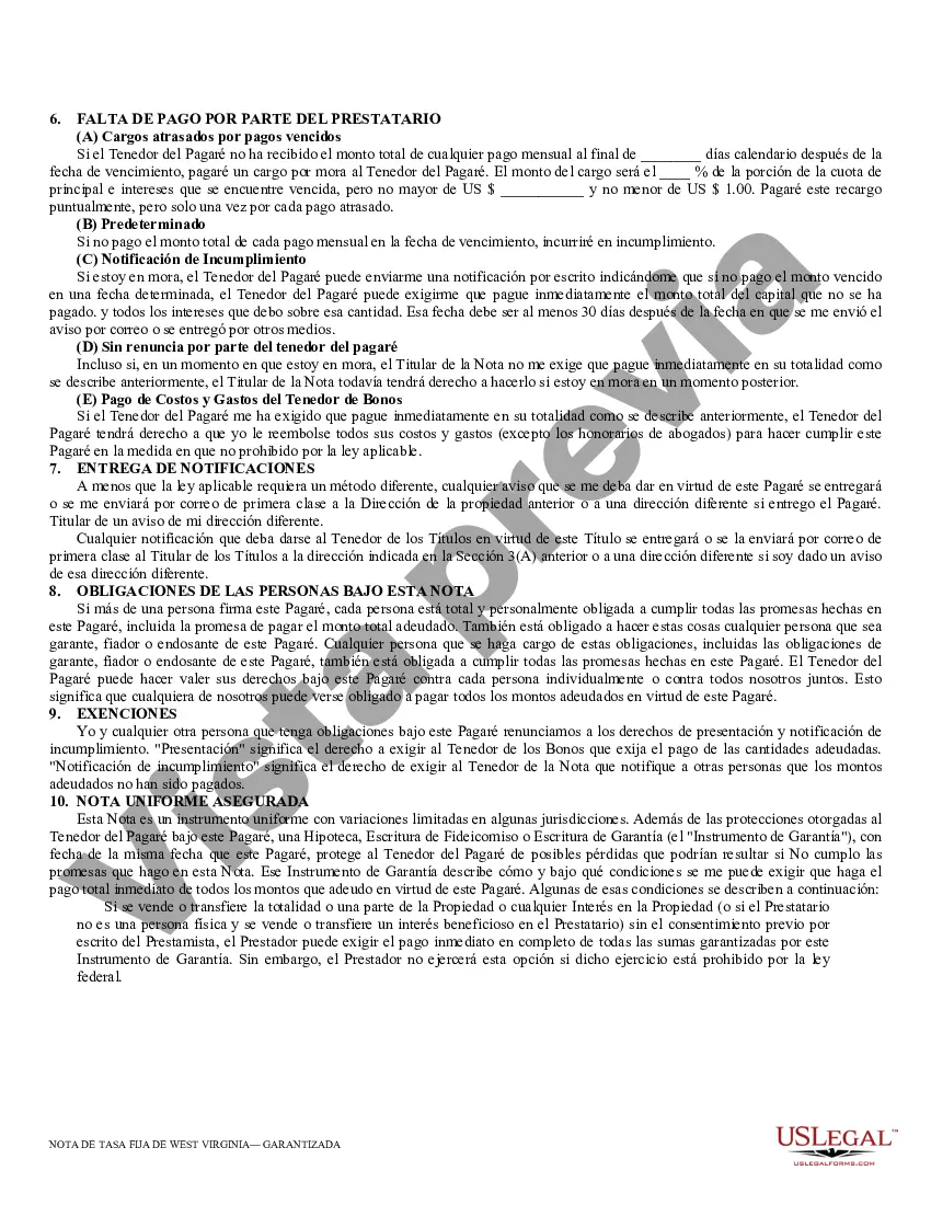 Preview Pagaré garantizado para West Virginia