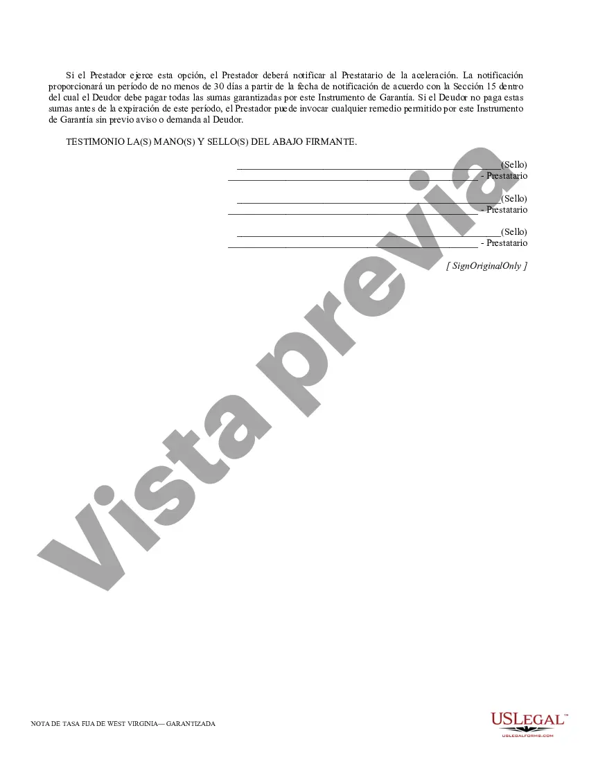 Preview Pagaré garantizado para West Virginia