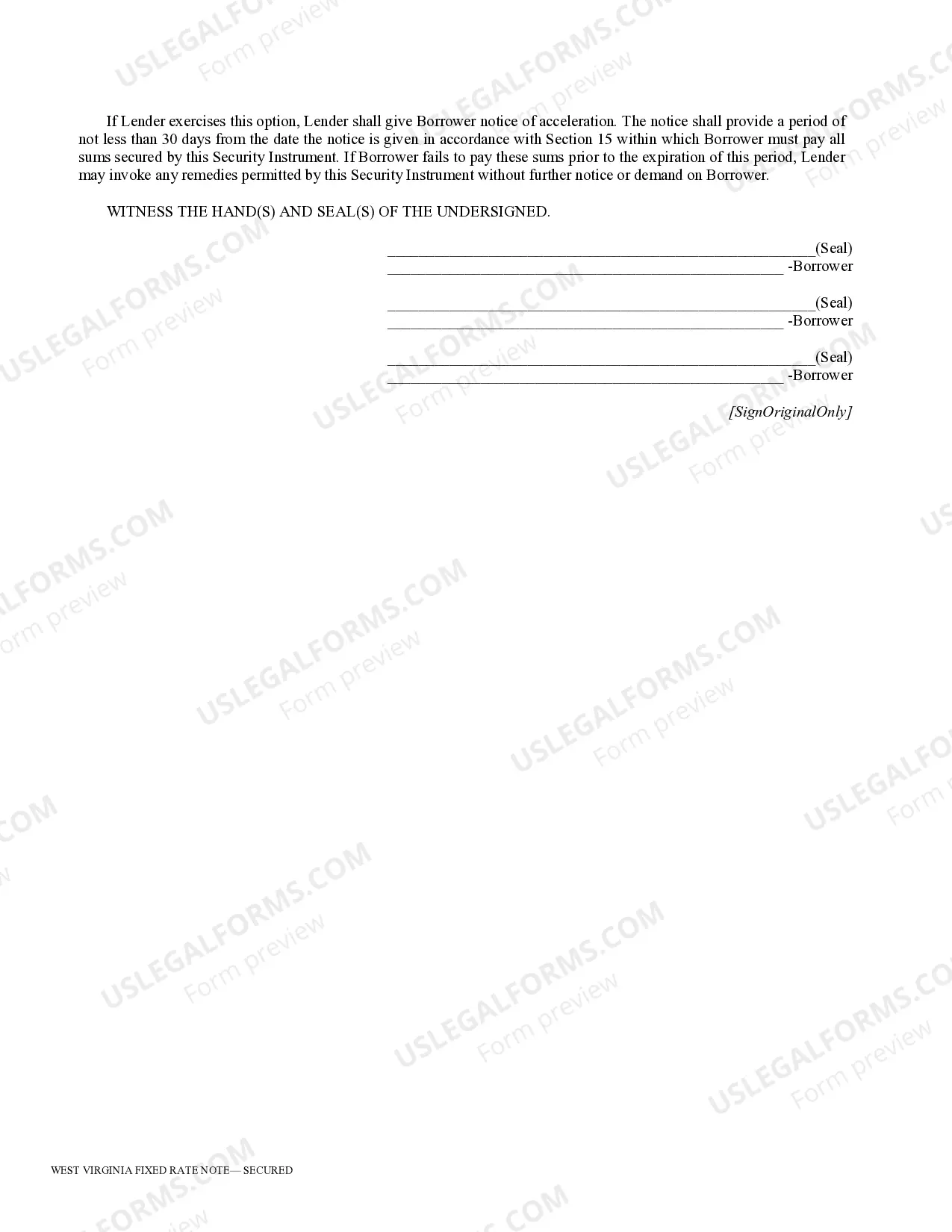 Preview Secured Promissory Note for West Virgina