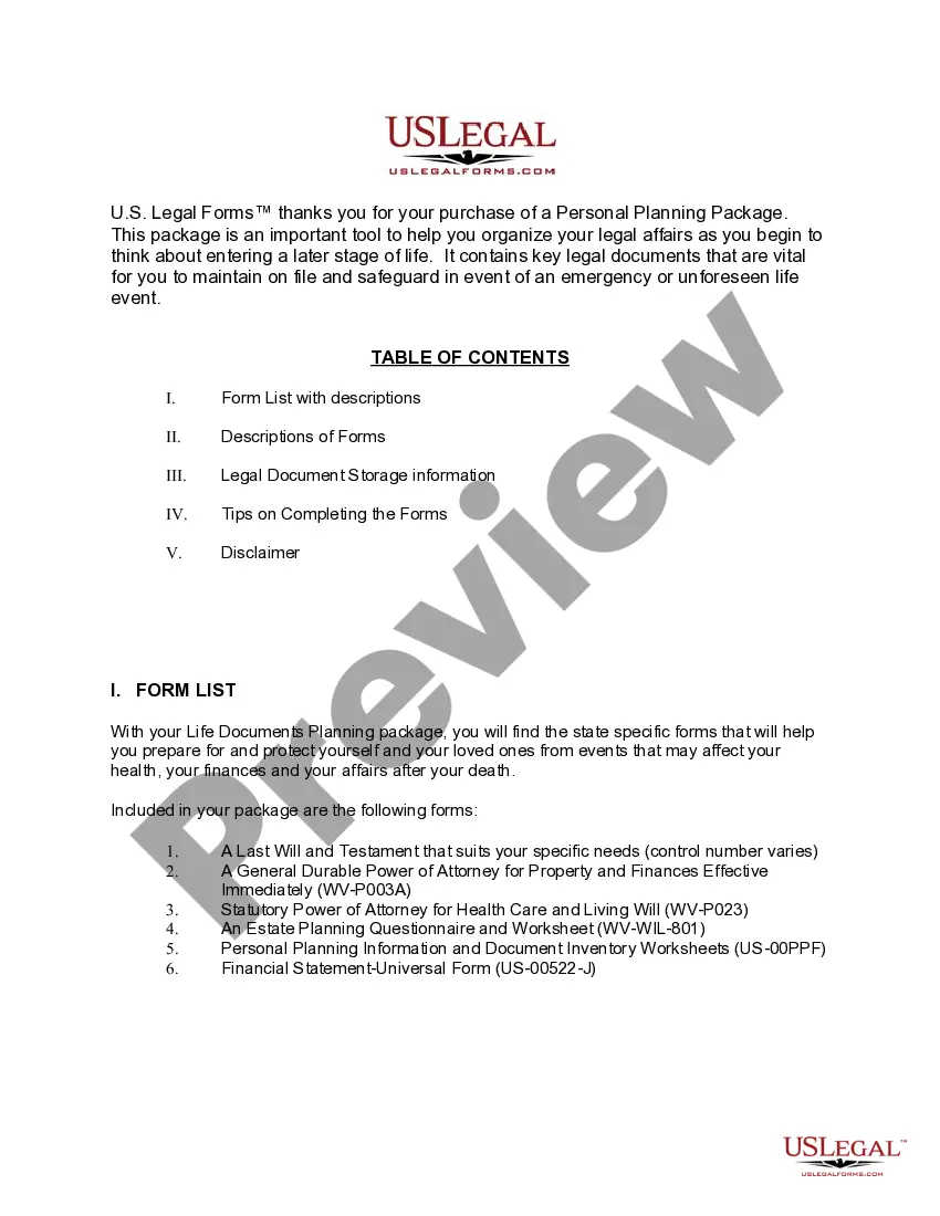 Preview West Virginia Life Documents Planning Package, including Will, Power of Attorney and Living Will