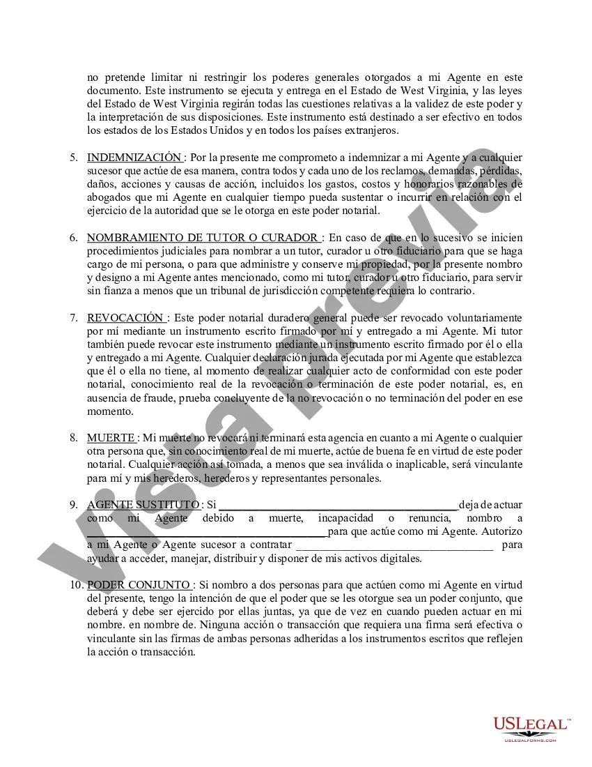 Preview Poder general duradero para la propiedad y las finanzas o efectivo financiero en caso de incapacidad