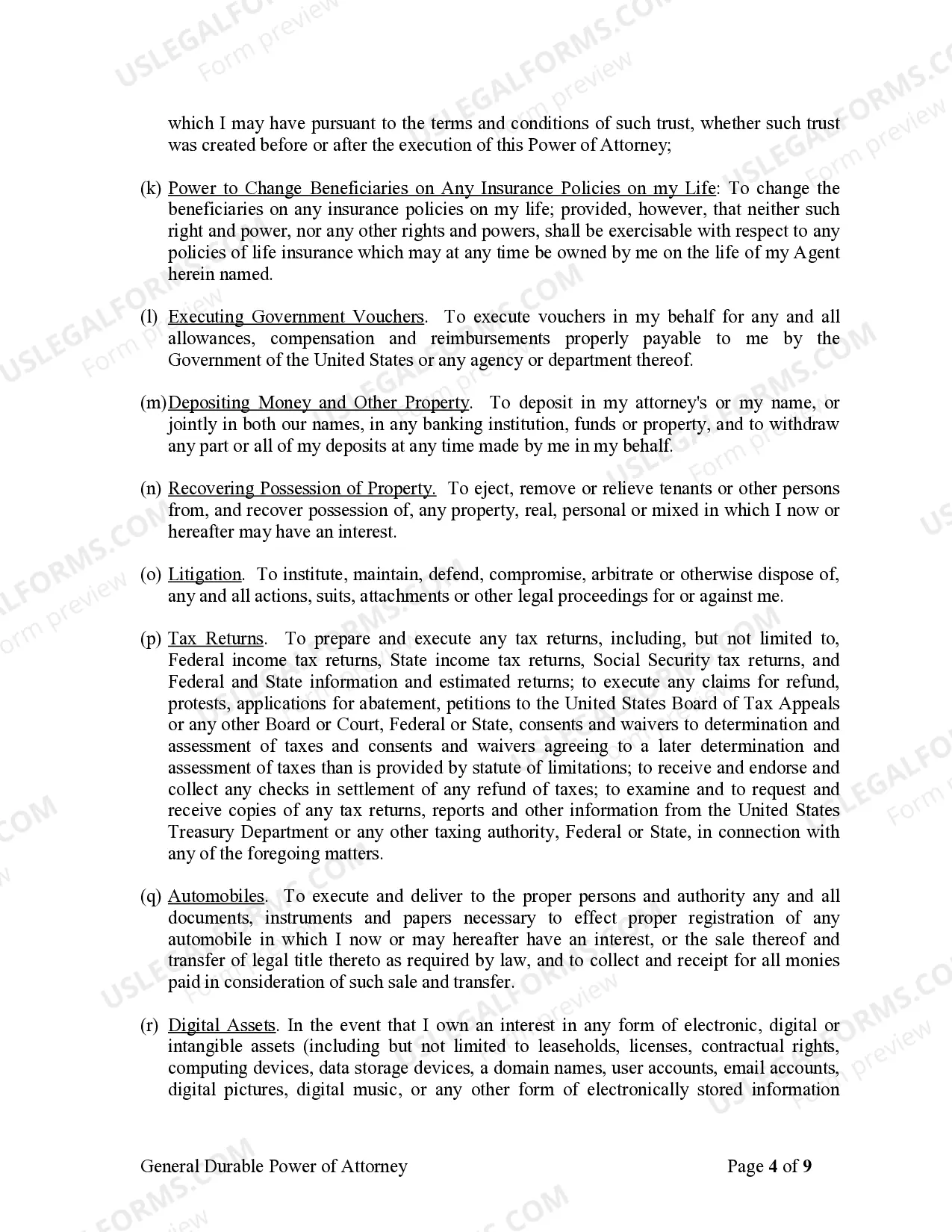 Preview General Durable Power of Attorney for Property and Finances or Financial Effective Immediately