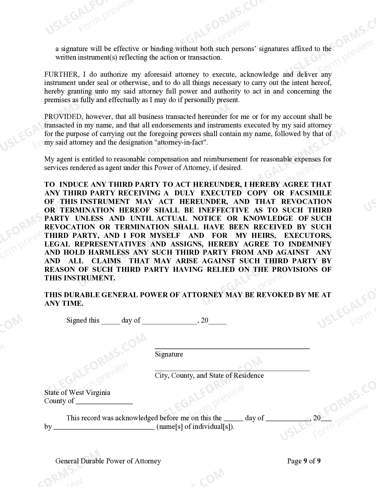 Preview General Durable Power of Attorney for Property and Finances or Financial Effective Immediately