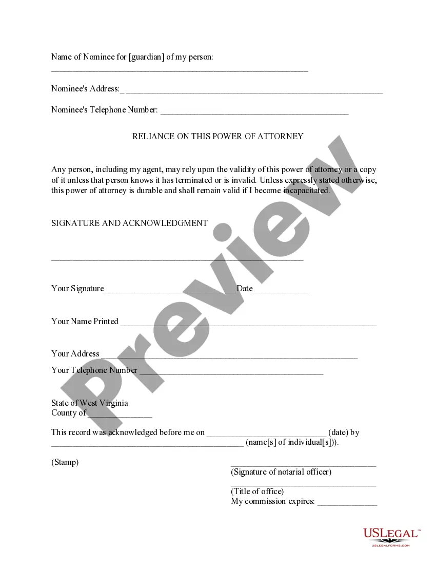 Preview West Virginia Statutory Power of Attorney