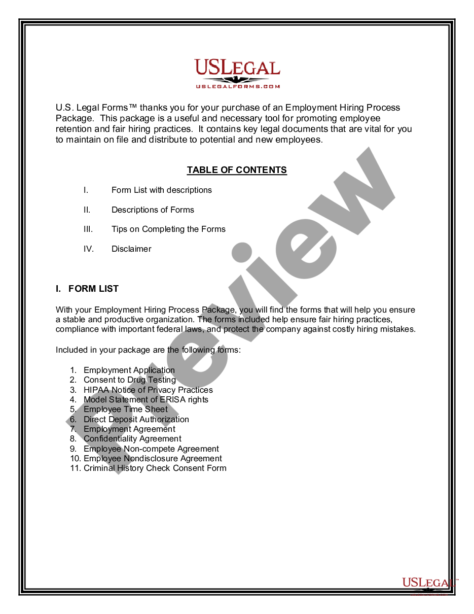 page 1 Employment Hiring Process Package preview