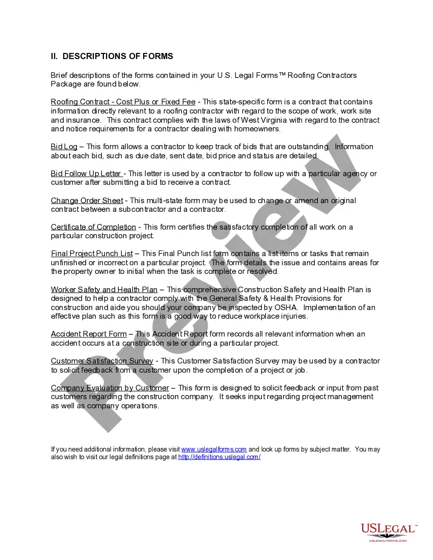 Preview West Virginia Roofing Contractor Package