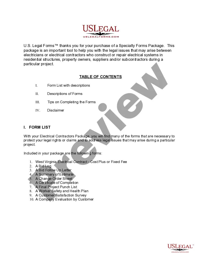 Preview West Virginia Electrical Contractor Package