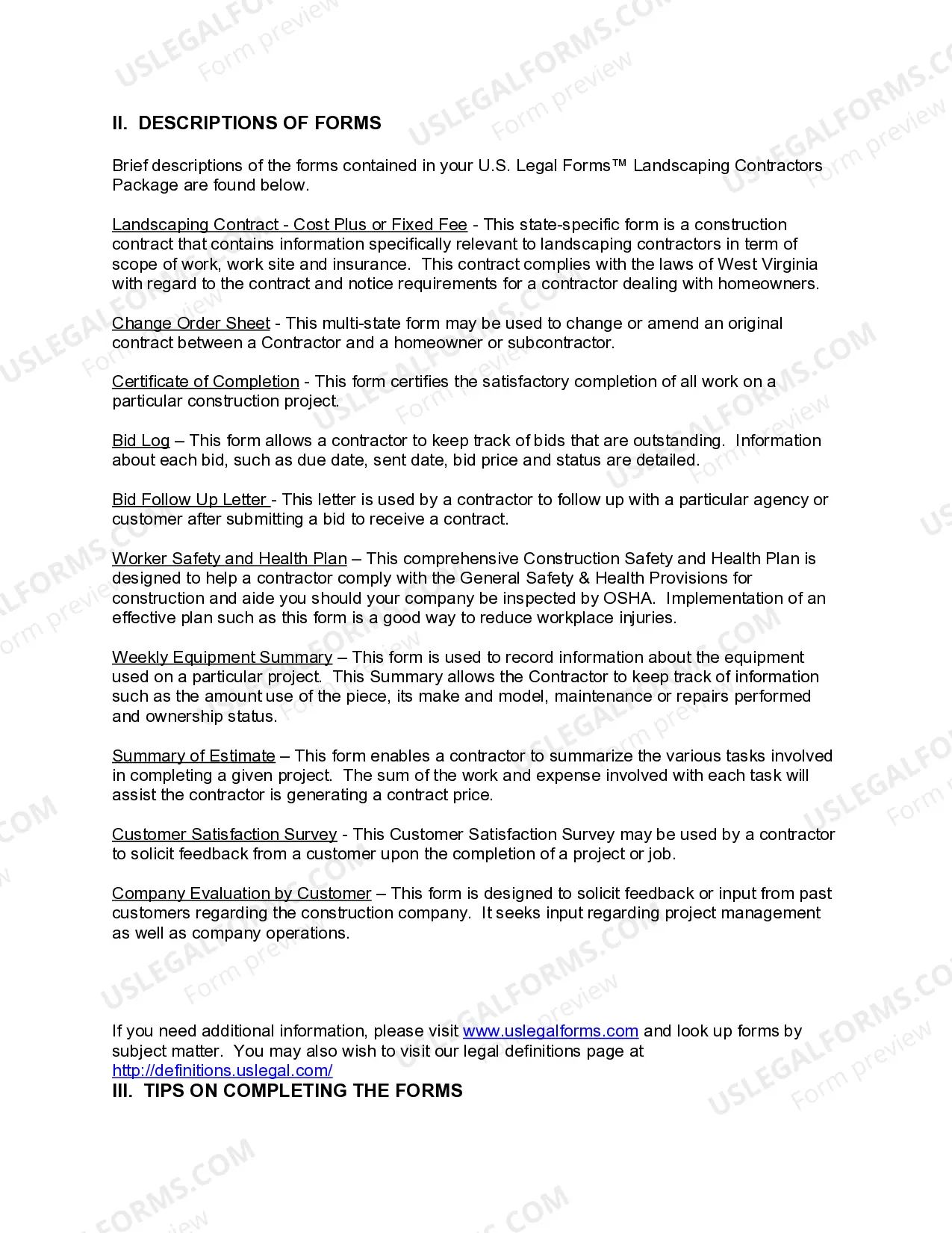 Preview West Virginia Landscaping Contractor Package