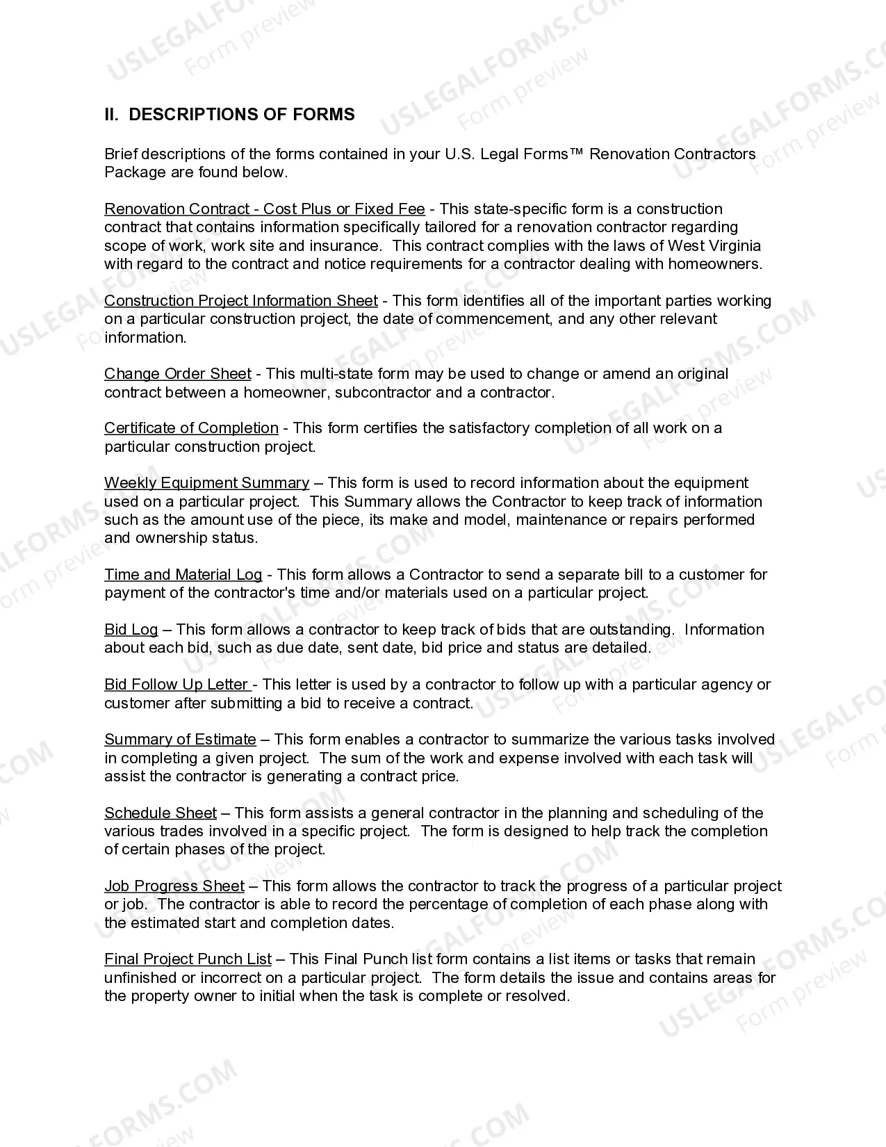 Preview West Virginia Renovation Contractor Package