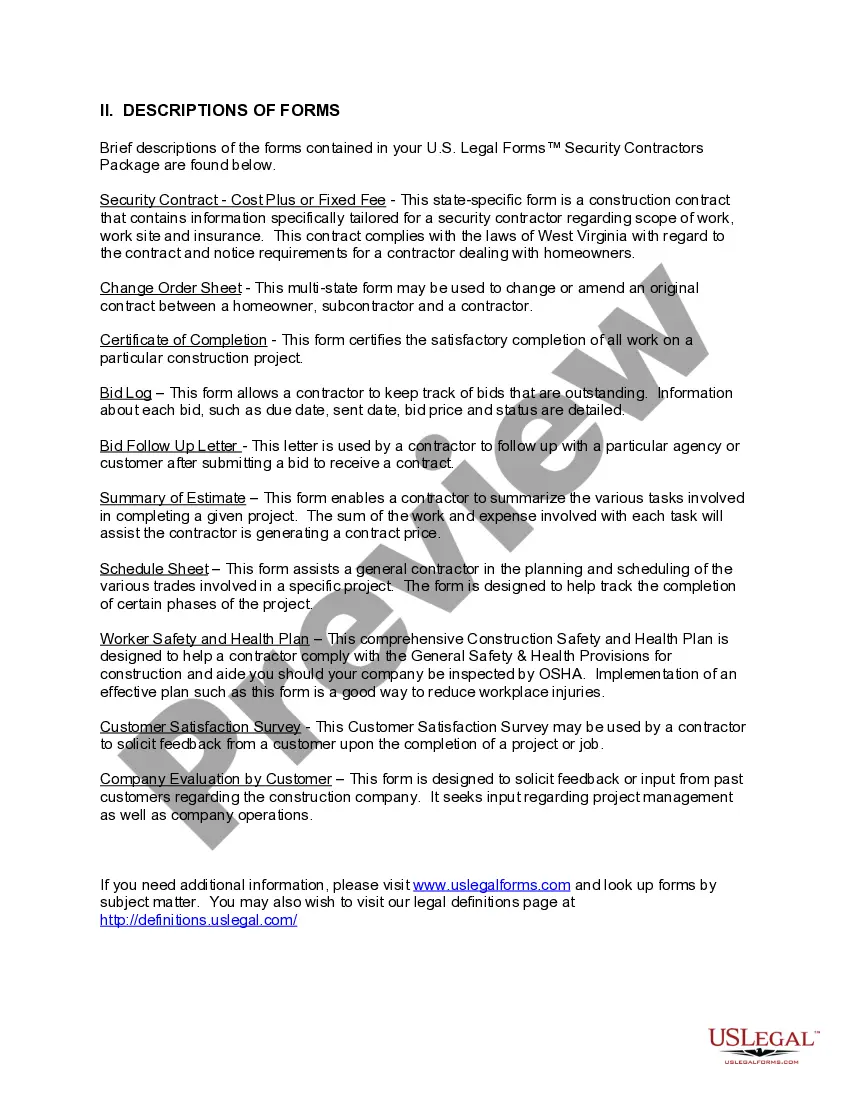 Get West Virginia Security Contractor Package Preview West Virginia Security Contractor Package