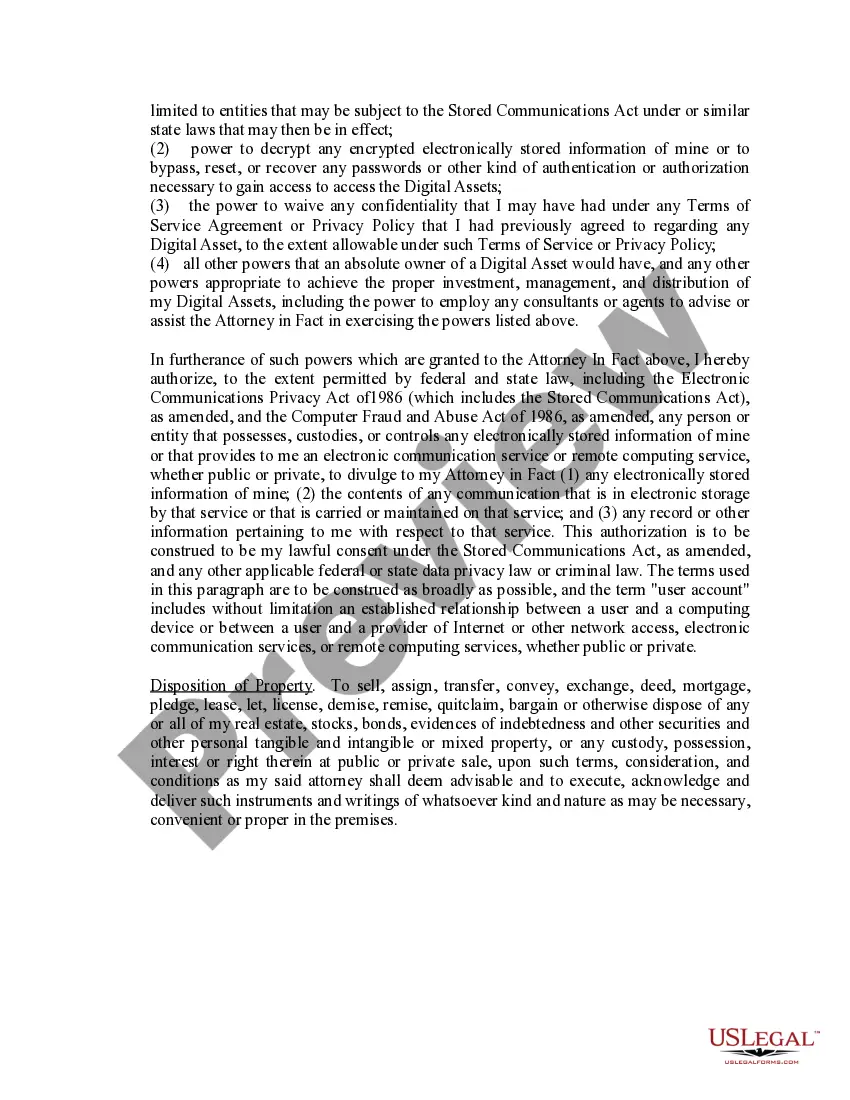 Preview Limited Power of Attorney where you Specify Powers with Sample Powers Included