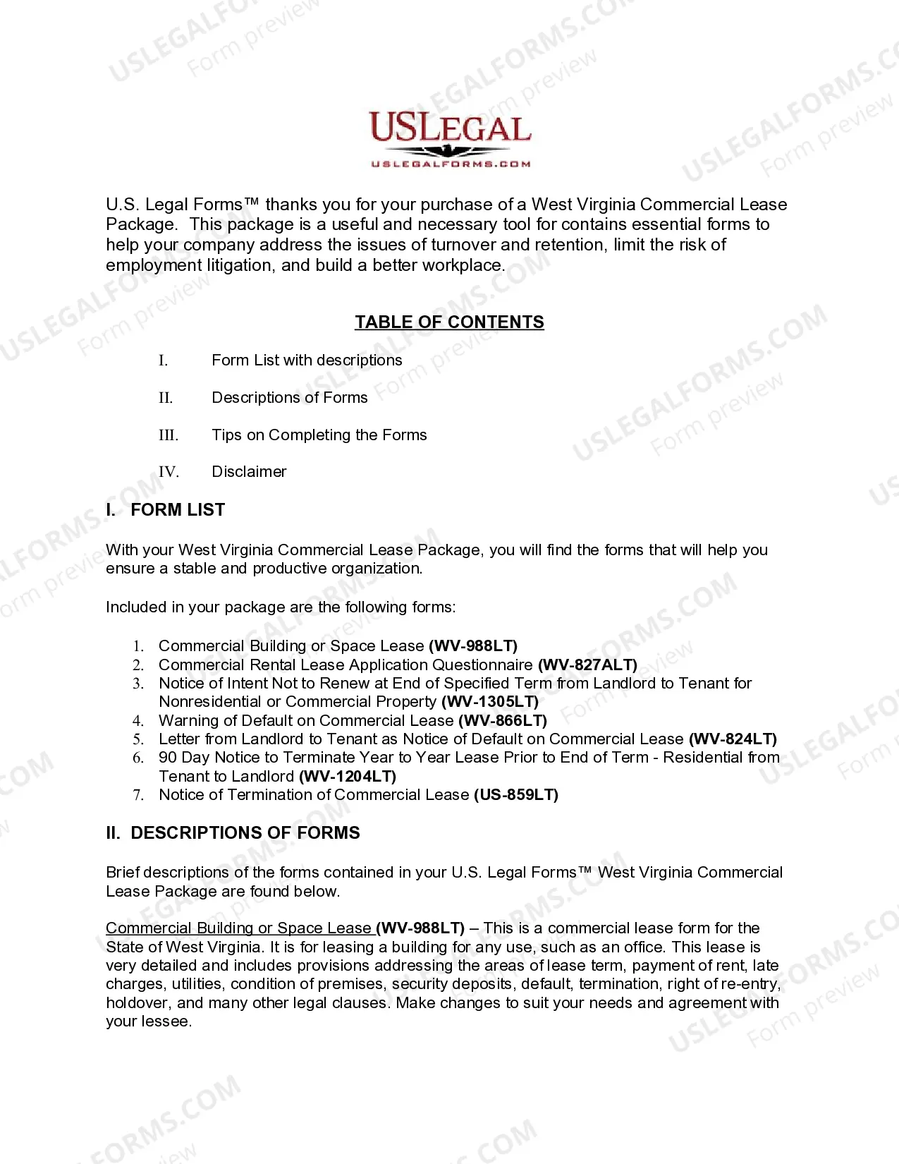 Preview West Virginia Commercial Lease Package