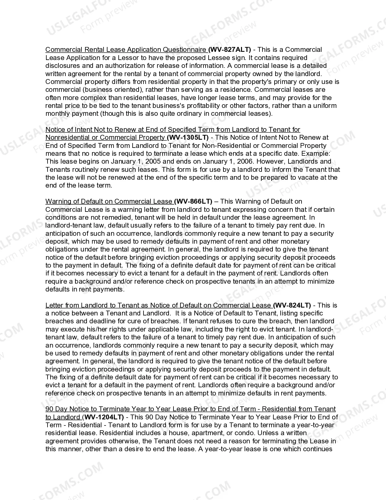 Preview West Virginia Commercial Lease Package