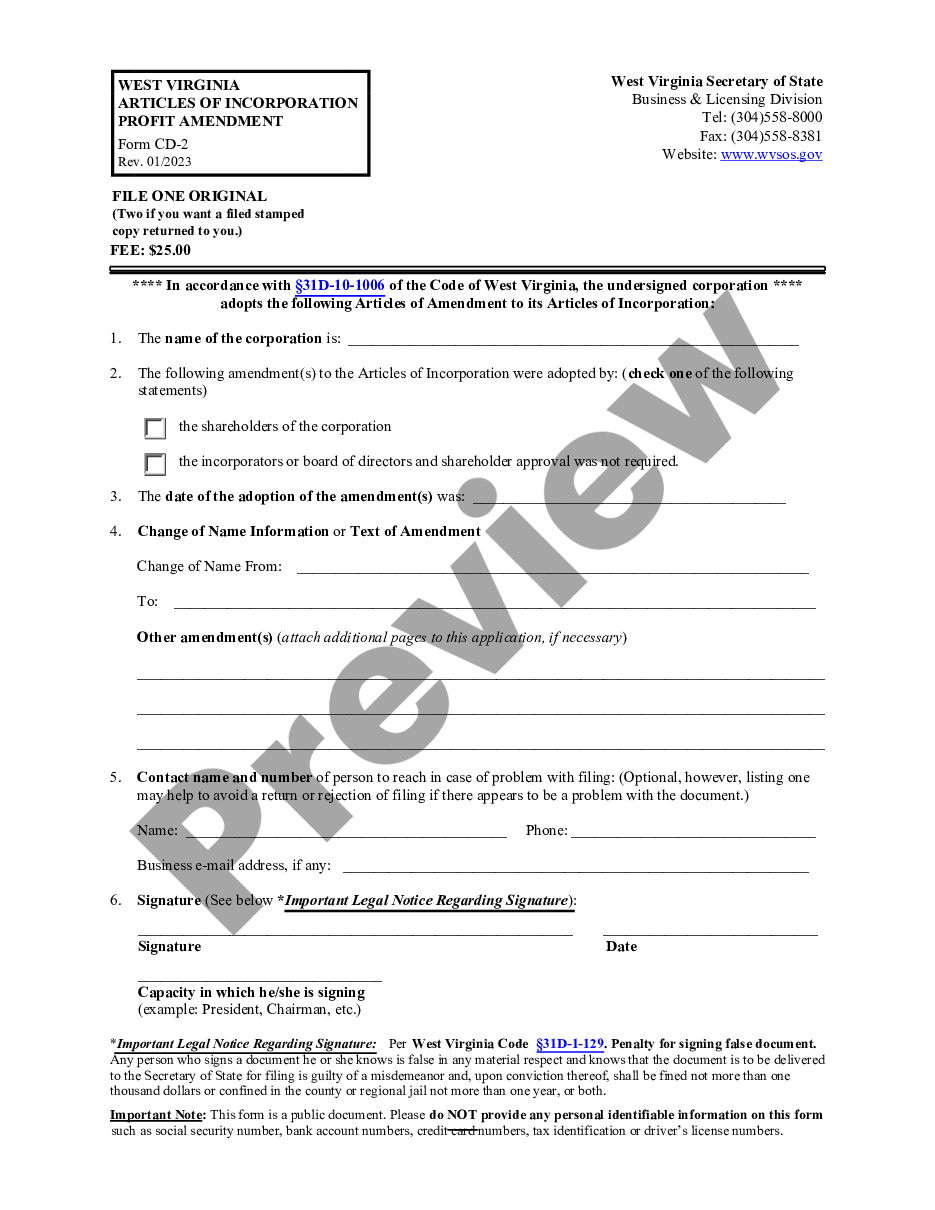 form West Virginia Change of Registered Agent preview