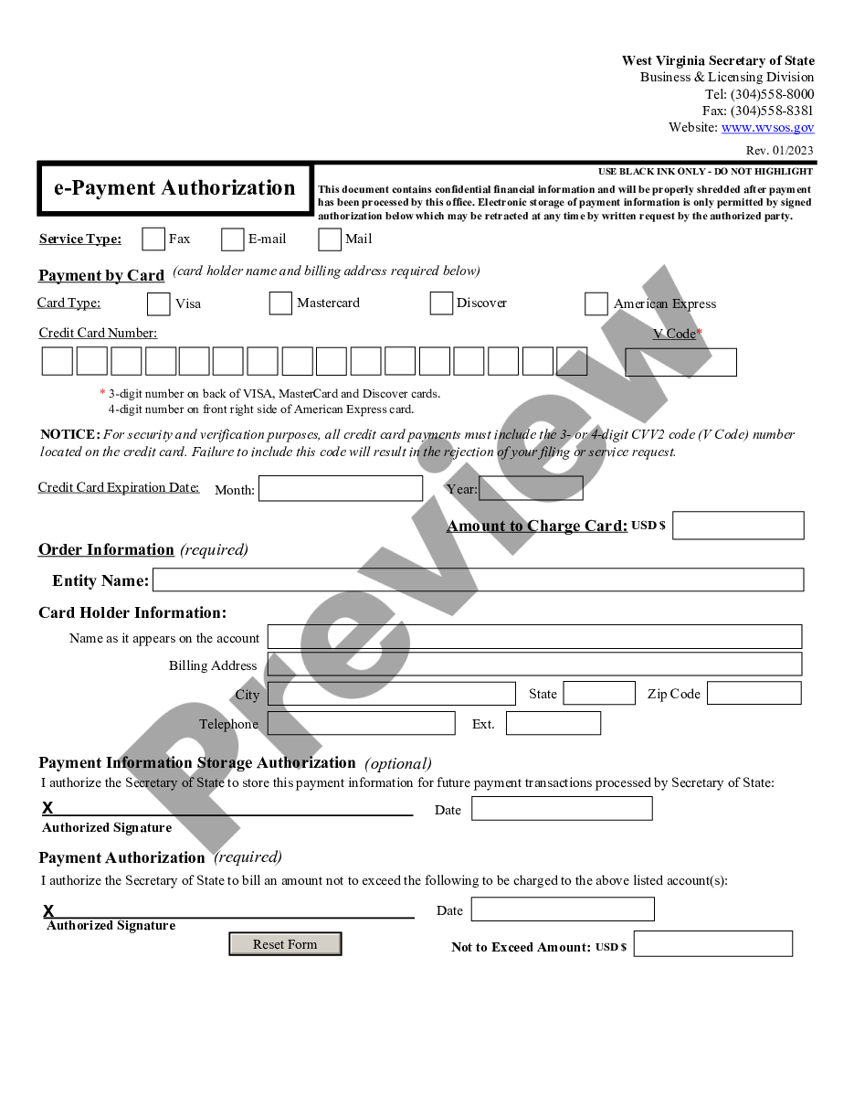 form West Virginia Change of Registered Agent preview