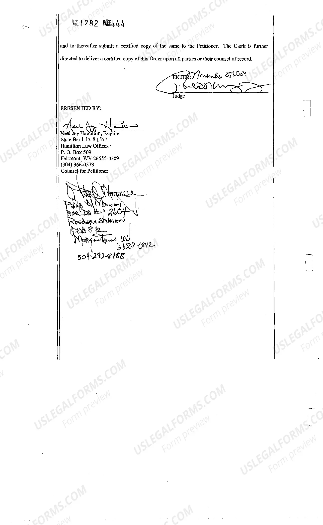 Preview Order Granting Immediate Right of Entry, Vesting Defeasible Title in Petitioner, Permitting Payment Into Court and Setting Date for Appointment of Commissioners
