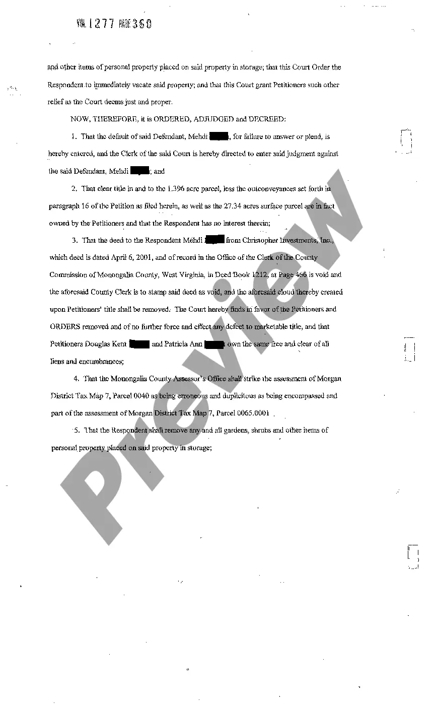 Preview Final Judgment Granting Removal of Cloud on Title