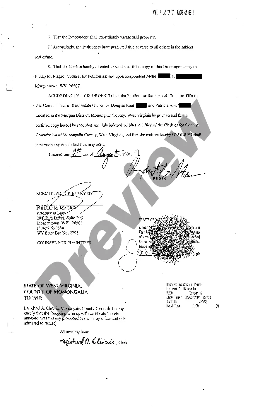 Preview Final Judgment Granting Removal of Cloud on Title