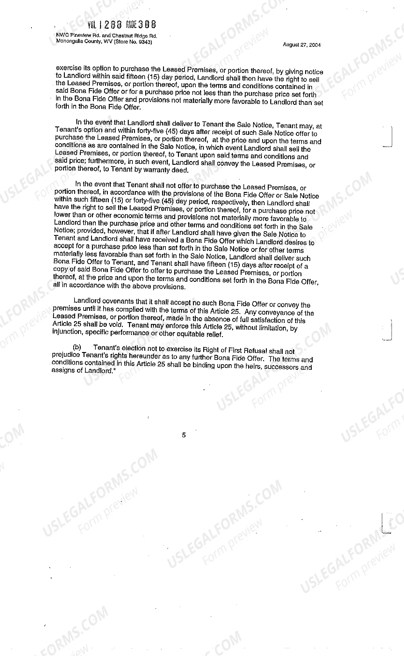 Preview Memorandum of Commercial Lease