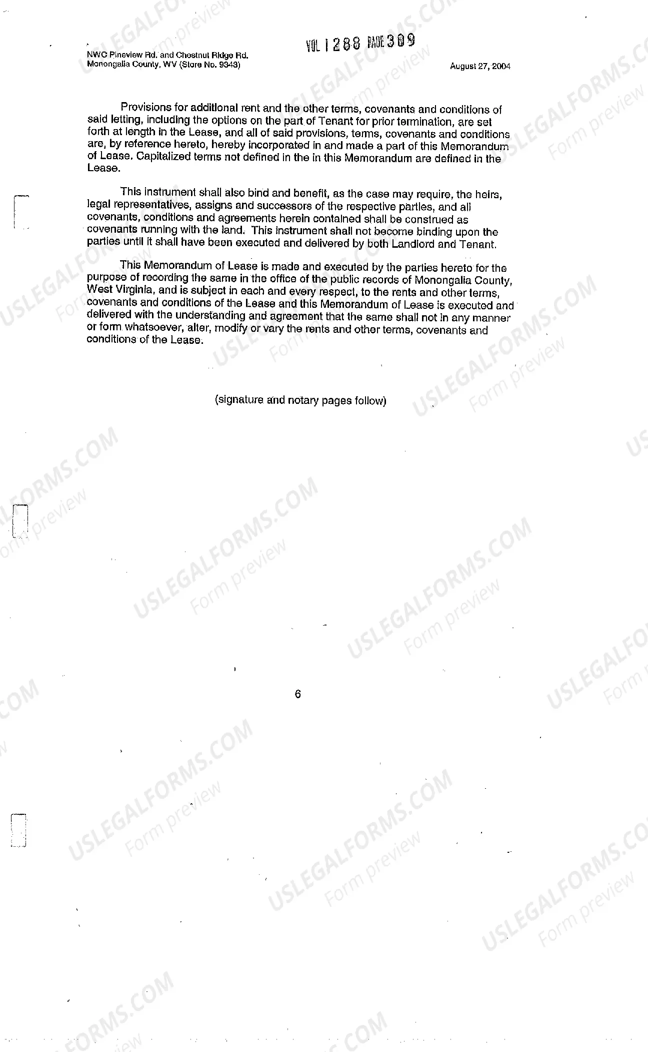 Preview Memorandum of Commercial Lease