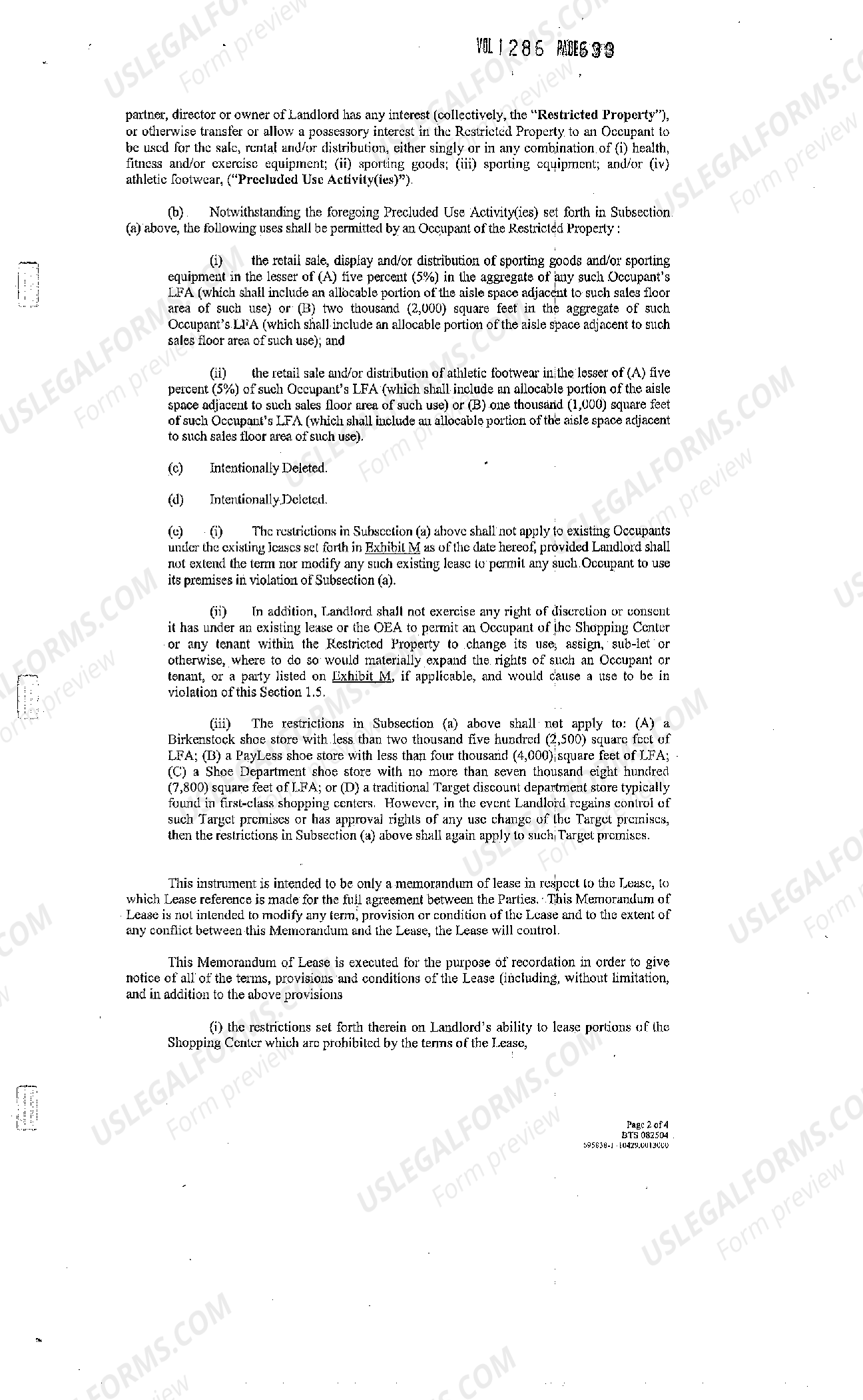 West Virginia Memorandum of Lease of Shopping Center Space to Sporting