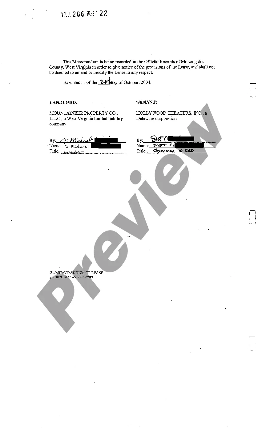 Get Memorandum of Lease of Shopping Center Space to Movie Theatre Preview Memorandum of Lease of Shopping Center Space to Movie Theatre