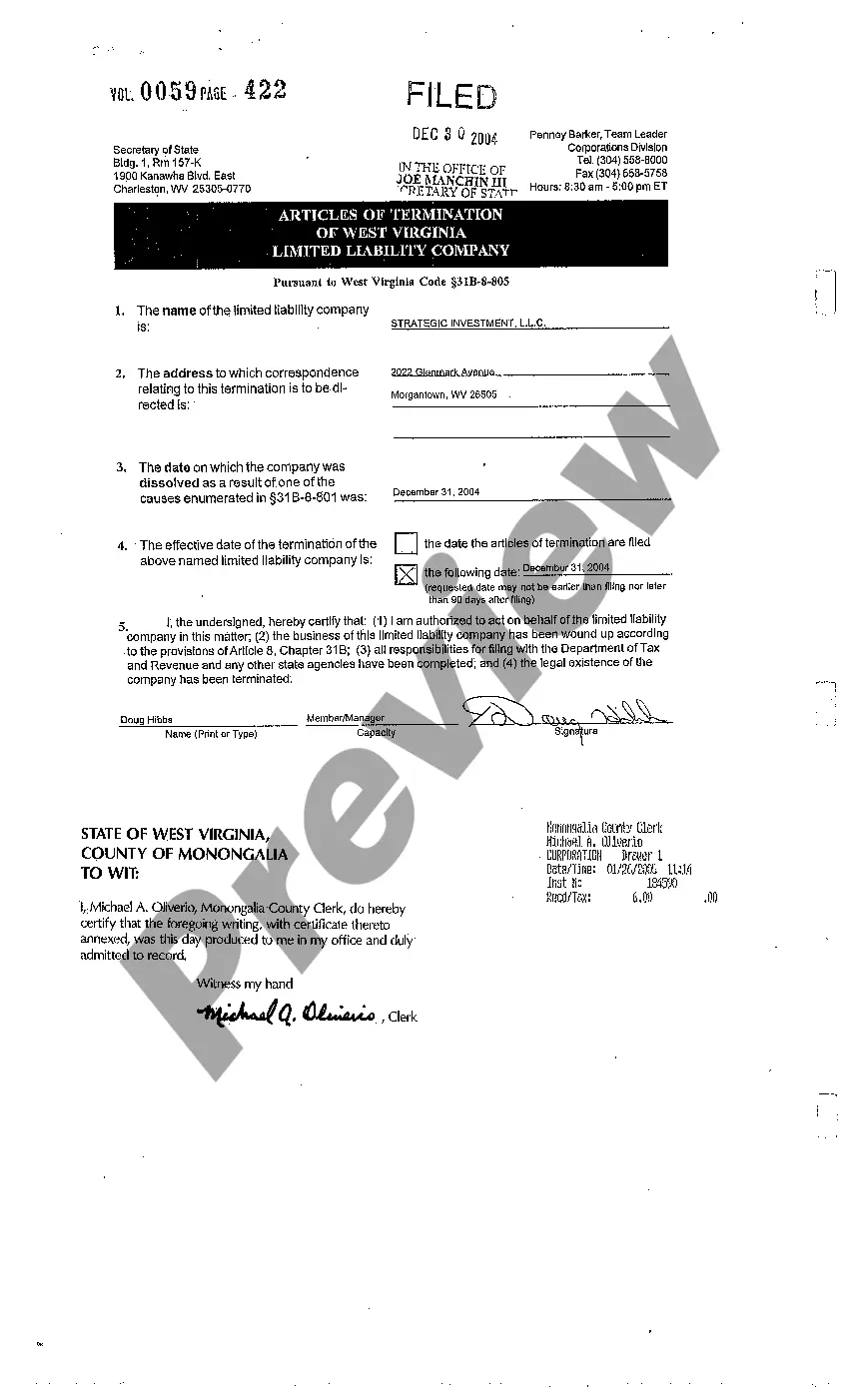 Preview Certificate of Termination of LLC