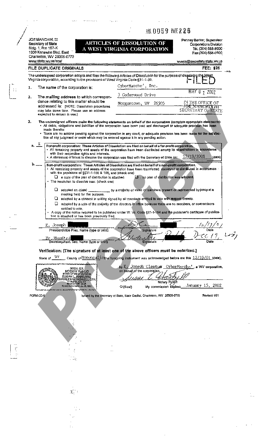 West Virginia Certificate Of Dissolution Of Corporation Us Legal Forms 